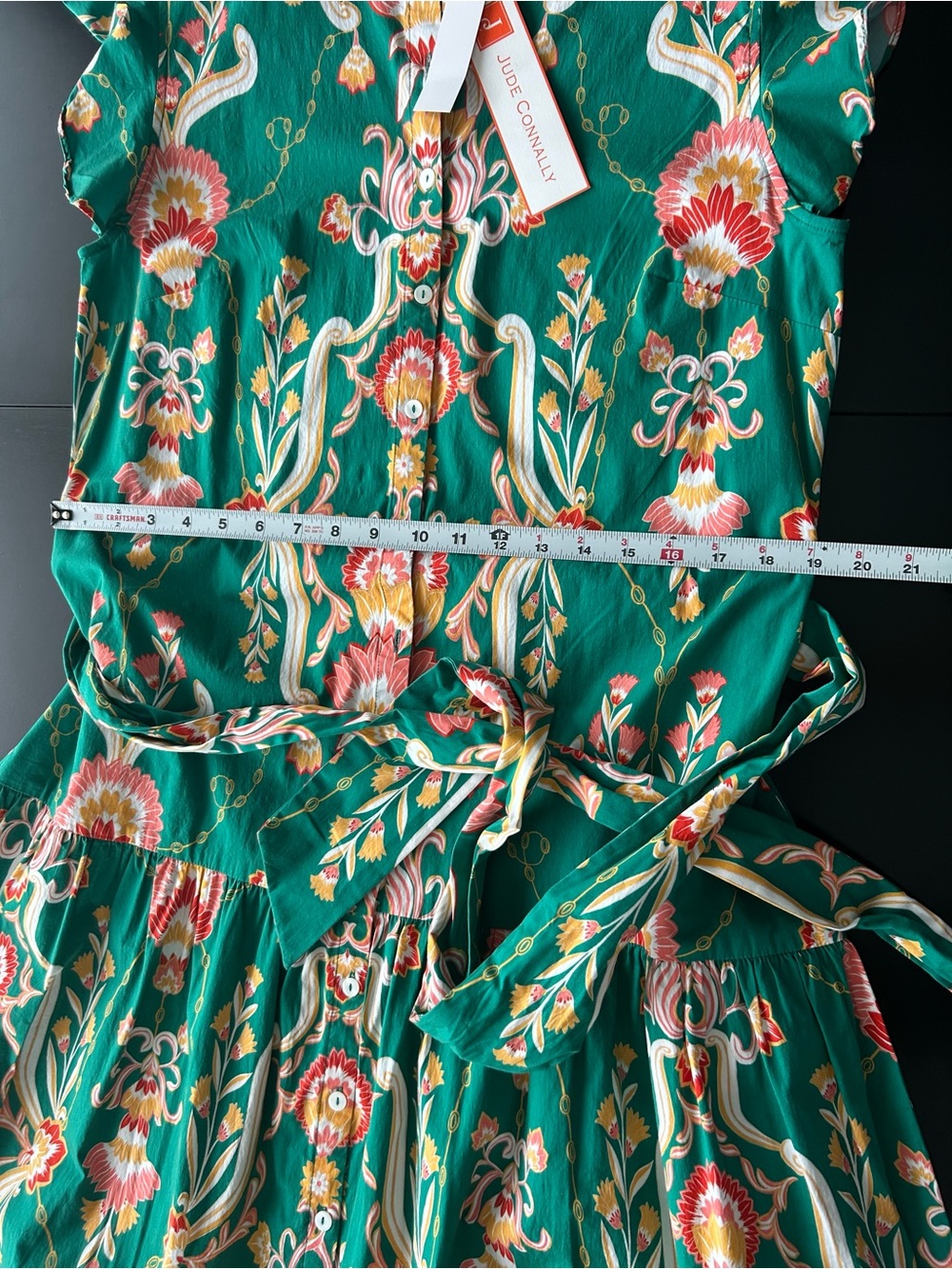 Jude Connally Mirabella Midi Dress Size L Green Floral Belted NWT - Picture 13 of 16
